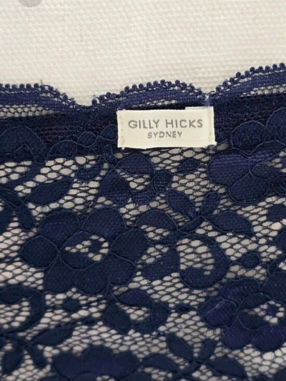 Gilly Hicks ✦ Navy Blue Lace Strapless Bandeau ✦ Scalloped Floral Stretch Fit S — photo 5